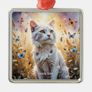 Fantasy Schattigee Witte Kat Vlinders Metalen Ornament