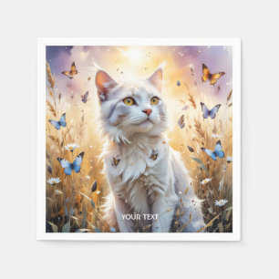 Fantasy Schattigee Witte Kat Vlinders Servet