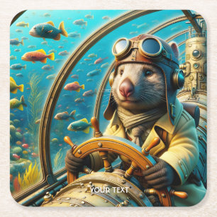 Fantasy Schattigee Wombat Pilot Onderwater Vierkante Kartonnen Onderzetter