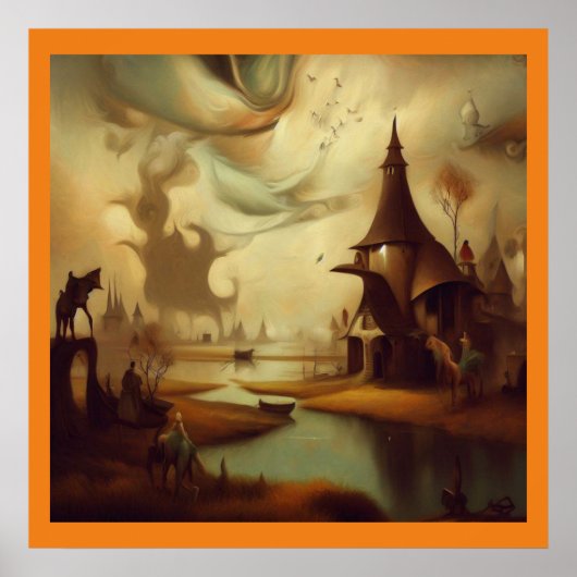 Fantasy Schilderij 3 - Middeleeuws landschap Poster (Voorkant)