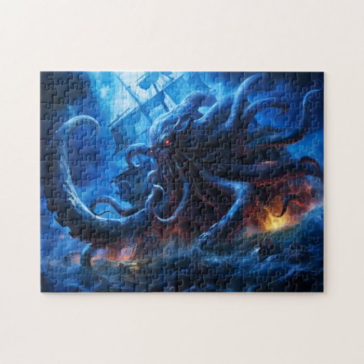 Fantasy Schilderij Kraken Aanvalt Schip op Zee Legpuzzel (Horizontaal)