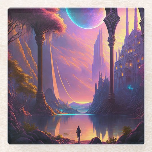 Fantasy Science Fiction Landscape Glazen Onderzetter (Voorkant)