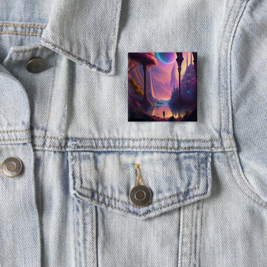 Fantasy Science Fiction Landscape Vierkante Button 5,1 Cm (In situ)