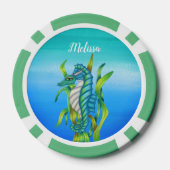 Fantasy Seahorse Aqua Blue Green Seaweed Blues Poker Chips (Achterkant)