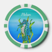 Fantasy Seahorse Aqua Blue Green Seaweed Blues Poker Chips (Voorkant)