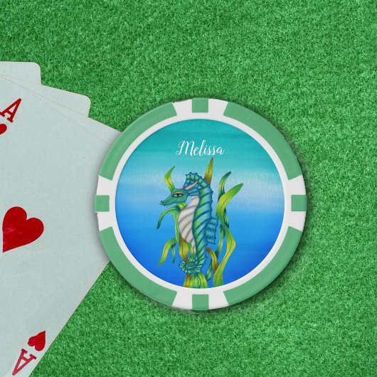Fantasy Seahorse Aqua Blue Green Seaweed Blues Poker Chips