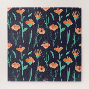 Fantasy Sinaasappel Flowers: Waterverf Dark Patter Legpuzzel