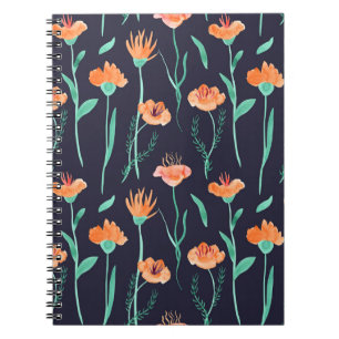 Fantasy Sinaasappel Flowers: Waterverf Dark Patter Notitieboek