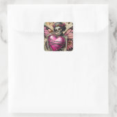Fantasy Skelet met prikkeldraad hart Vierkante Sticker (Tas)
