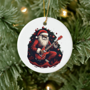 Fantasy Skull Skelet Santa Gitaar spelen Keramisch Ornament
