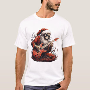 Fantasy Skull Skelet Santa Spelen Gitaar Bossen T-shirt