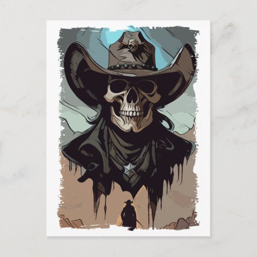 Fantasy Skull  Wild West Cowboy Sheriff Art Briefkaart (Voorkant)
