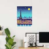Fantasy Skyline van Parijs onder de sterren Poster (Thuiskantoor)