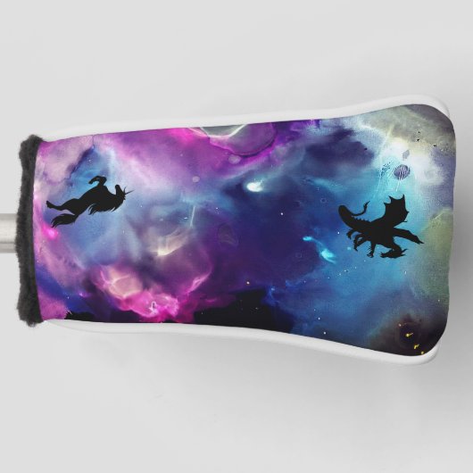 Fantasy Space Nebula Unicorn Dragon Roze blauw Golfheadcover (Voorkant)