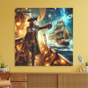 Fantasy Space Pirate Steampunk Victoriaans Canvas Afdruk