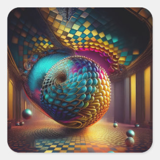 Fantasy Sphere in Checkerboard Hall Vierkante Sticker