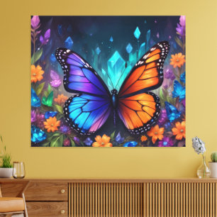 Fantasy Spring Garden Crystals Monarch Butterfly Canvas Afdruk