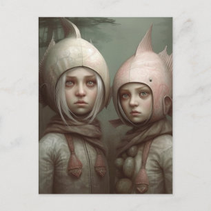 Fantasy sprookje kinderen met vis Petten Briefkaart