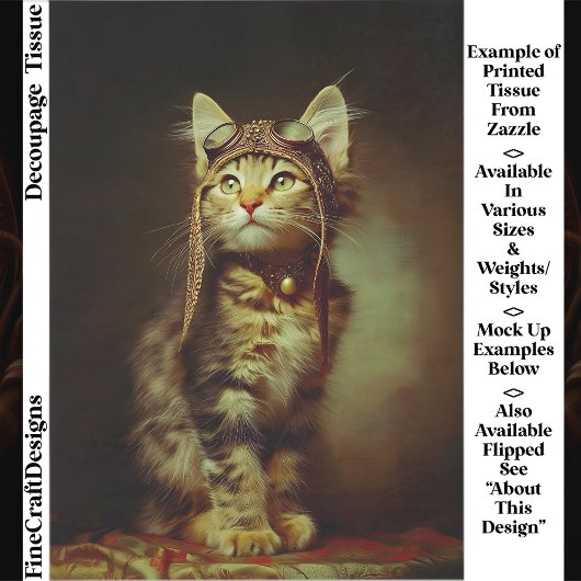 Fantasy Steampunk Aviator Kitten FB6L Decoupage Tissuepapier