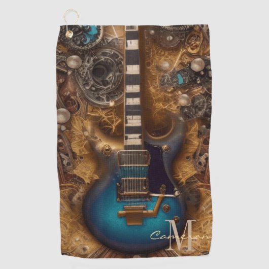 Fantasy Steampunk  Blue Guitar Golfhanddoek (Voorkant)