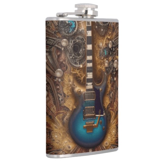 Fantasy Steampunk Blue Guitar Waterverf Heupfles (Rechts)