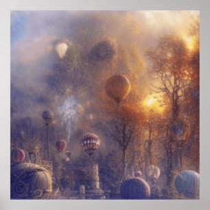 Fantasy Steampunk  Hot Air-ballonnen Poster