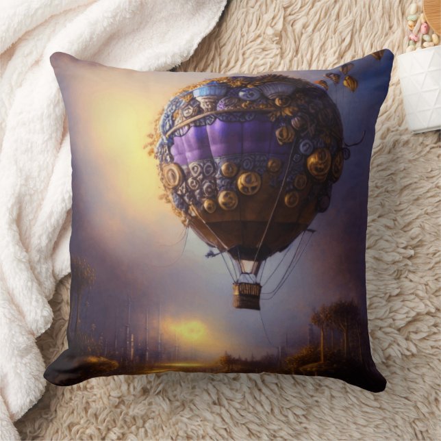 Fantasy Steampunk Paarse  luchtballon Kussen (Deken)