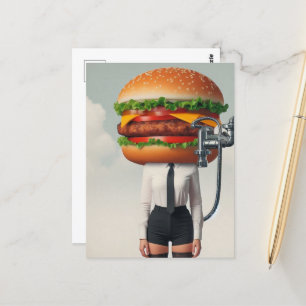 Fantasy Surreal Cheeseburger Woman Briefkaart