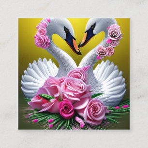 Fantasy Swan Couple Bouquet met Flowers en Heart Vierkante Visitekaartje