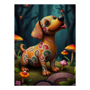 Fantasy Teckel Puppy Art Perfect Poster