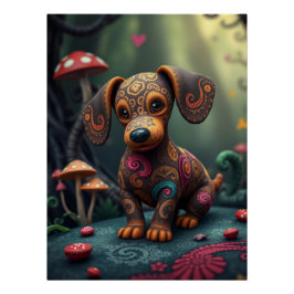 Fantasy Teckel Puppy Art Perfect Poster