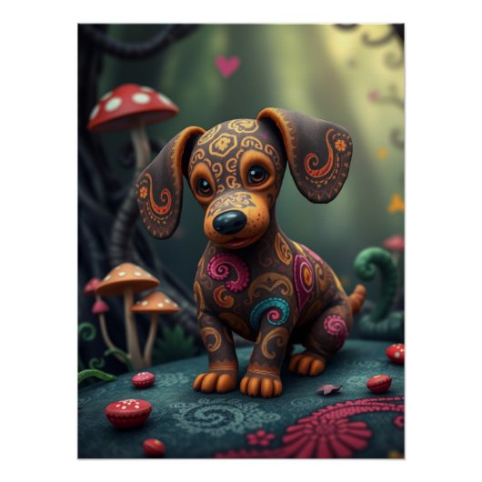 Fantasy Teckel Puppy Art Perfect Poster (Voorkant)