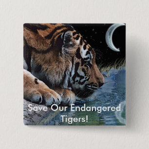 Fantasy Tiger en Moon Vierkante Button 5,1 Cm