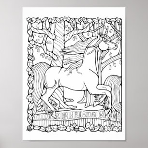Fantasy Tree Forest Eenhoorn Kleurplaat Art Poster