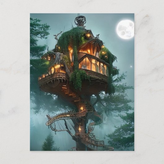 Fantasy Tree House Digital Art Briefkaart (Voorkant)