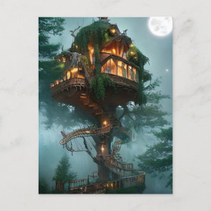 Fantasy Tree House Digital Artwork Briefkaart