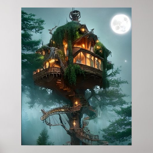 Fantasy Tree House Digital Artwork Poster (Voorkant)