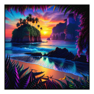 Fantasy Tropical Beach Drie Foto Afdruk