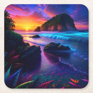 Fantasy Tropical Beach One Vierkante Kartonnen Onderzetter