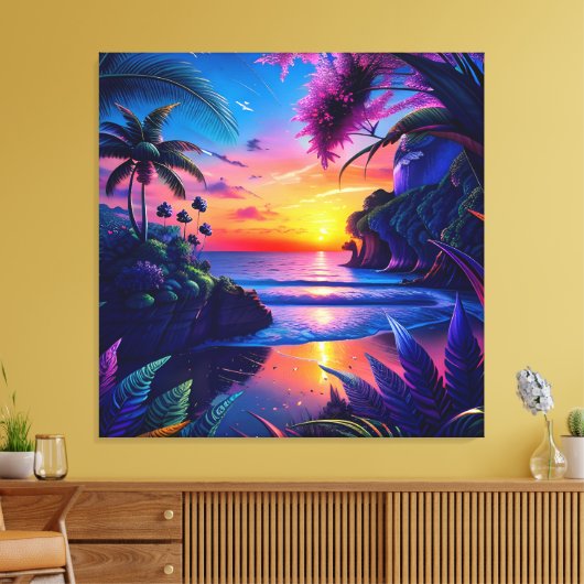 Fantasy Tropical Beach Two Canvas Afdruk (Insitu (Woonkamer))