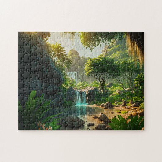 Fantasy Tropical Paradise Landscape met Waterval Legpuzzel (Horizontaal)