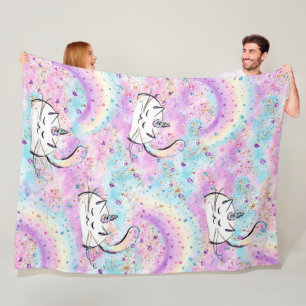 Fantasy Unicorn Cat in de Snoep Katoen Clouds Fleece Deken