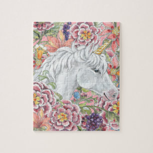Fantasy Unicorn Pink Tropical Flowers Magical Legpuzzel