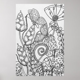Fantasy vlinder, bloem Kleurend poster 16 "x24"