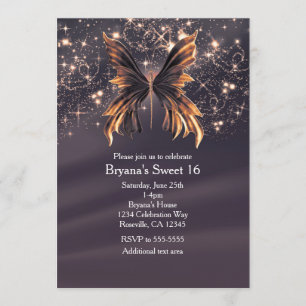 Fantasy Vlinder Gouden Glitter Feest Kaart