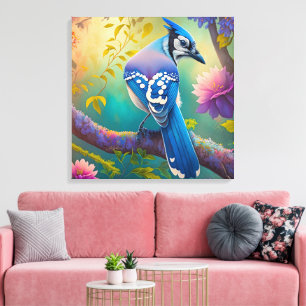 Fantasy Vogels Blauwe Jay Canvas Afdruk
