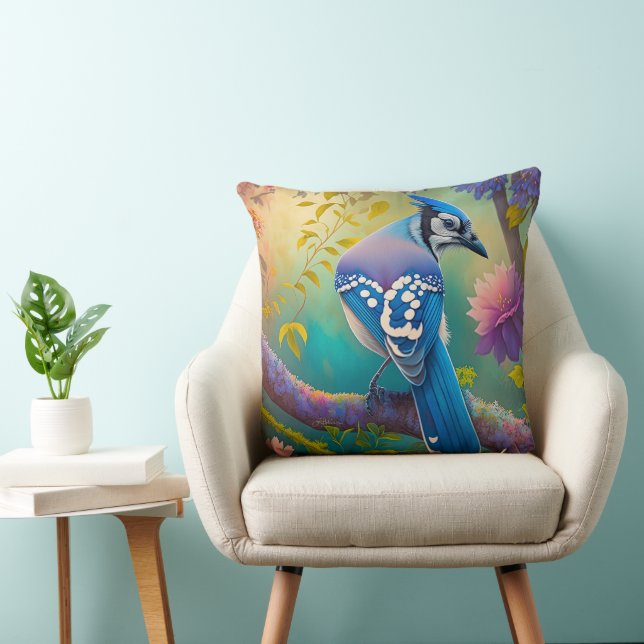 Fantasy Vogels Blauwe Jay Kussen (Stoel)