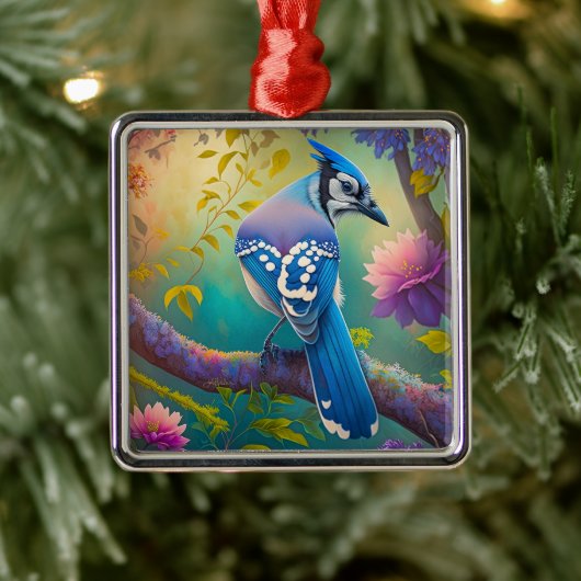Fantasy Vogels Blauwe Jay Metalen Ornament (Boom)