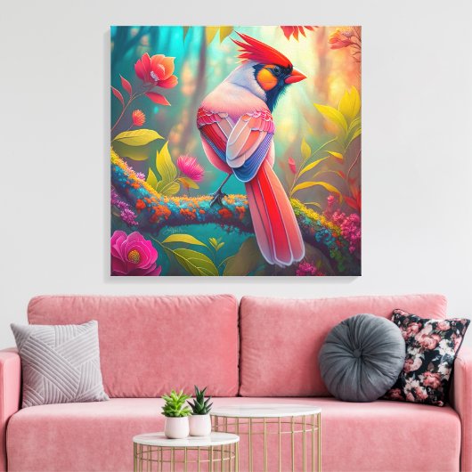 Fantasy Vogels Mannelijk Kardinaal Canvas Afdruk (Insitu (Woonkamer))