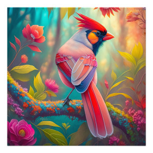 Fantasy Vogels Mannelijk Kardinaal Foto Afdruk